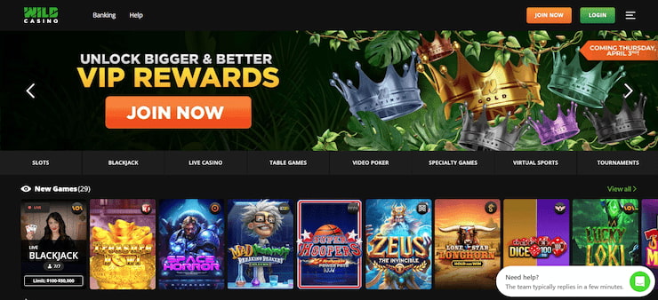 A snapshot Wild Casino, one of the best new online casinos.